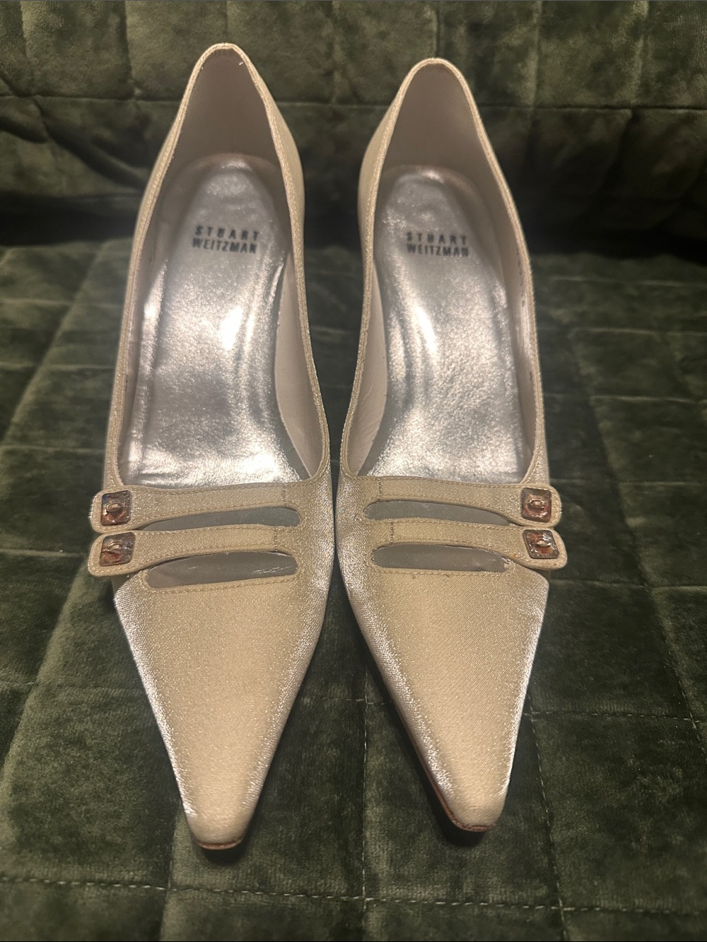 Stuart Weitzman Champagne Pointed-Toe Strappy Pumps